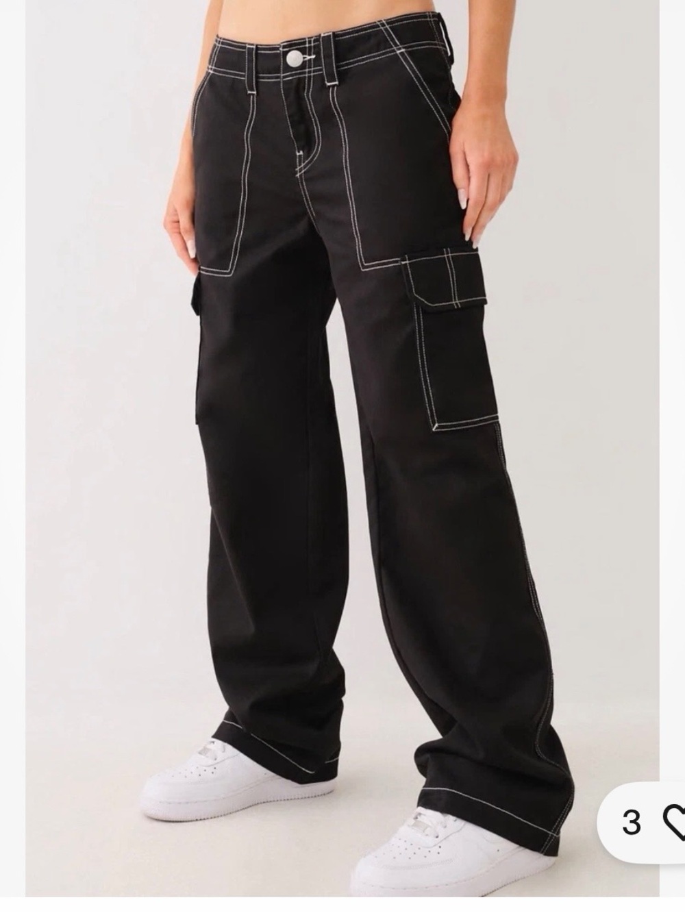 True Religion Black Cargo Pants with White Contrast Stitching